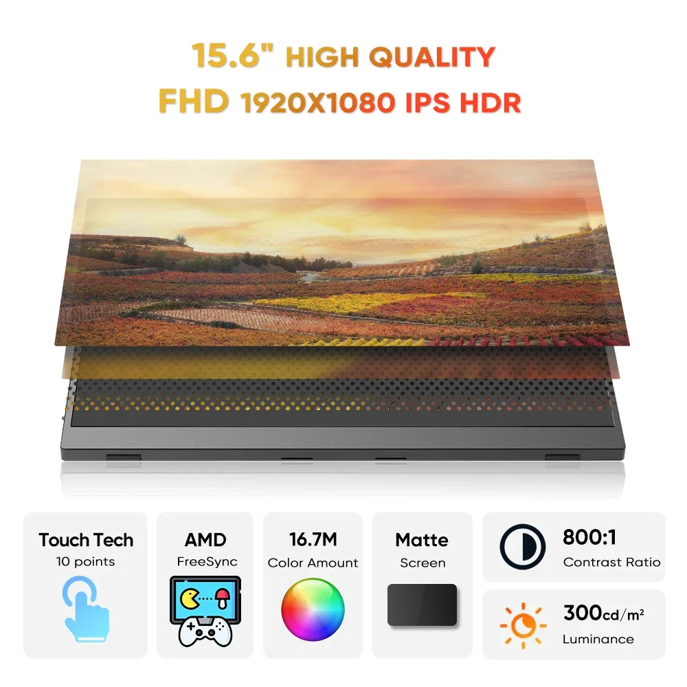 15.6 Inch 1080P USB-C HDR OLED Touchscreen / Dual Premium Speakers Smart Cover External Portable Display Compatibility IPS