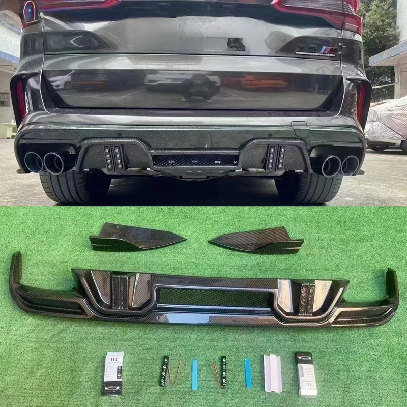 

Carbon Fiber Rear Bumper Diffuser With LED Lights Car Body Kit 2020