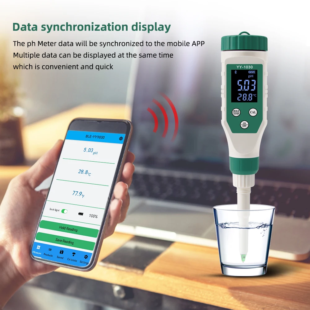 Misuratore di PH Bluetooth risoluzione 0.01 Display LCD retroilluminato Tester di pH ad alta precisione per alimenti carne birra birra birra