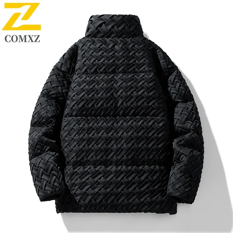 COMXZ Down Jacket Classic Stand Collar White Duck Down Lightweight Coat Trendy Plaid Design Hiking Travel Anti-Cold Winter Wear