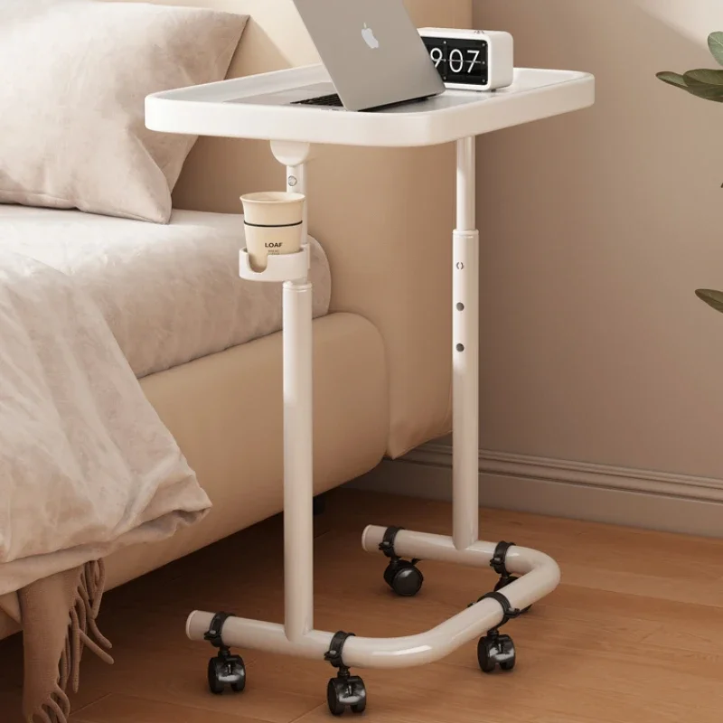 Stainless Steel Mobile Dining Side Table  Adjustable Angled Eating Desk  Foldable Rolling Table  Height-Adjustable Bedside Tray