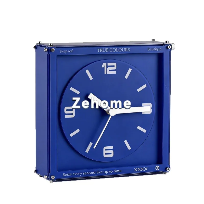 Living Room Decor Clock Red Acrylic Double Sided Rectangular Perforated Modern Art Quartz Clock