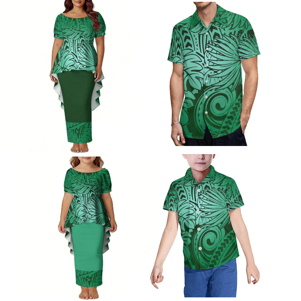 Polynesian Island Custom Men'S Short-Sleeved Shirts For Family Sets Creative Women'S Puletasi Dresses Girls' And Boys' Clothing