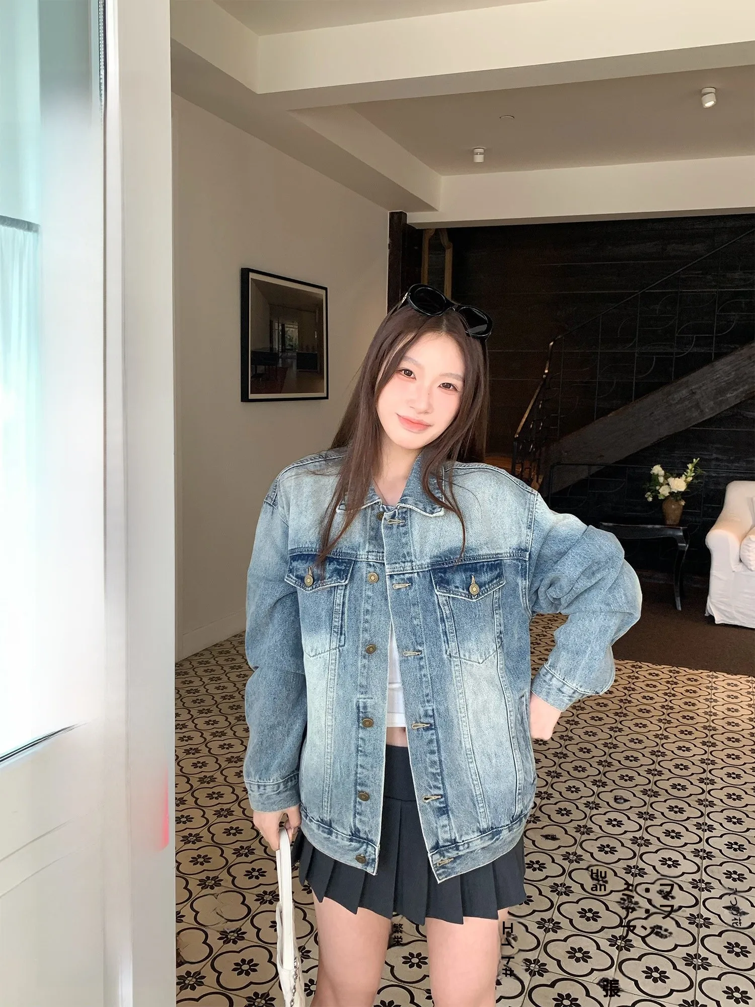 

Yuzuqi Sydney Park Loose Washed Vintage Blue Denim Jacket Women's Small Size Spring 2026 Casual Long Sleeve Button up Coat