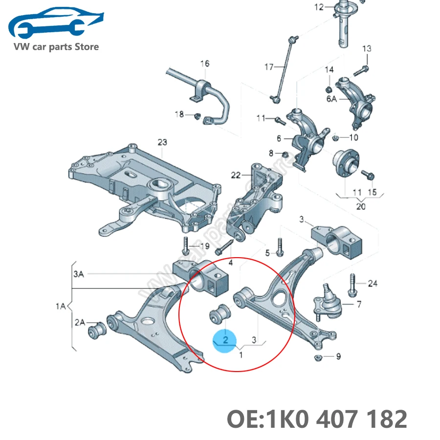 New 2 PCS Front Control Arm Trailing Bush For VW Golf 5 6 7 GTI Rline Passat B6 B7 CC Jetta A5 A6 Tiguan 5N Touran Eos 1K0407182