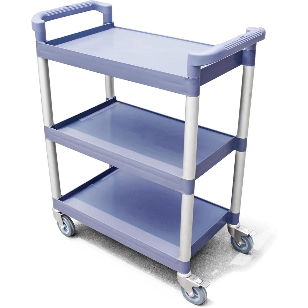 350-Pound Plastic 3-Tier Utility Bus Cart with Locking Casters,dual molded handles are fitted to each end of the cart for easy