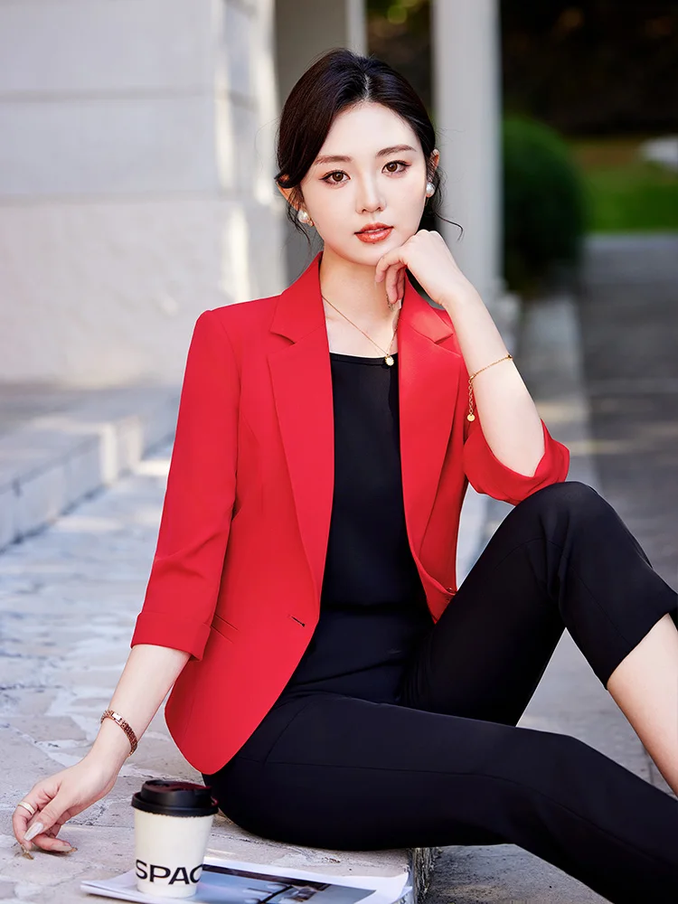 캐주얼 슬림핏 여성용 자켓 경량 티셔츠 쿼터 슬리브 봄 여름 다용도 패셔너블 스몰 웨스턴 슬...