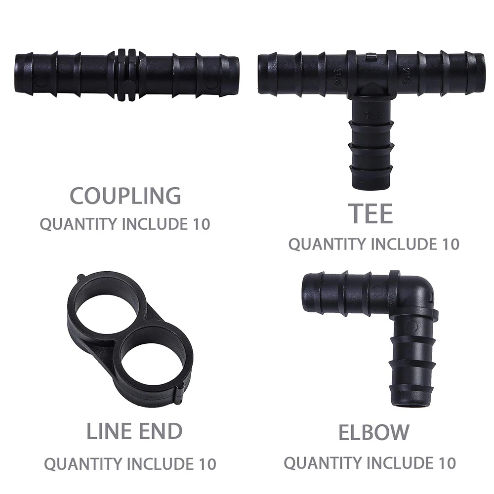 1/2 Inch Garden Hose Tee Elbow End Plug Straight Connector 16mm Pe Hose Water Splitter Repair 90 Degree Connector