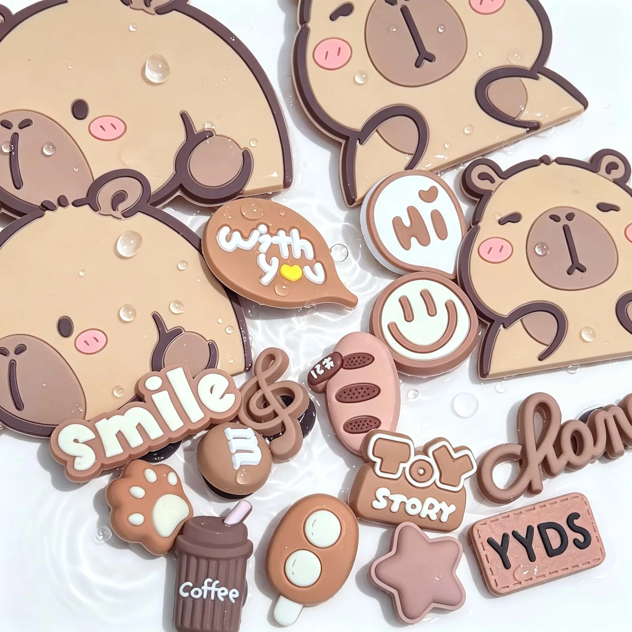 18/100Pcs Mesuca Cartoon Chocolate Beans Capybara PVC Adult Shoe Charms Garden Sandals Decorations DIY Wristbands Party Gift