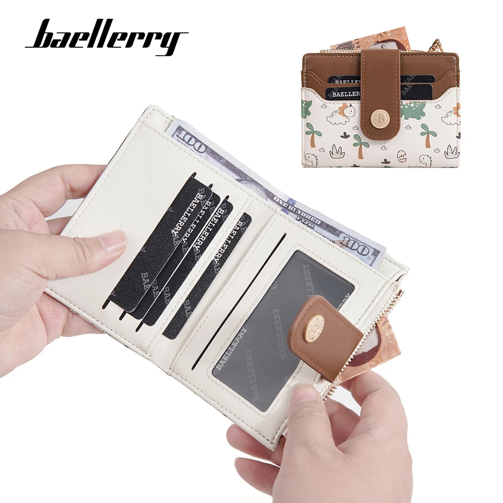 Portafoglio da donna con stampa simpatico cartone animato Baellerry Portafoglio corto in pelle PU con chiusura bifold di grande capacità per uso quotidiano Moda casual