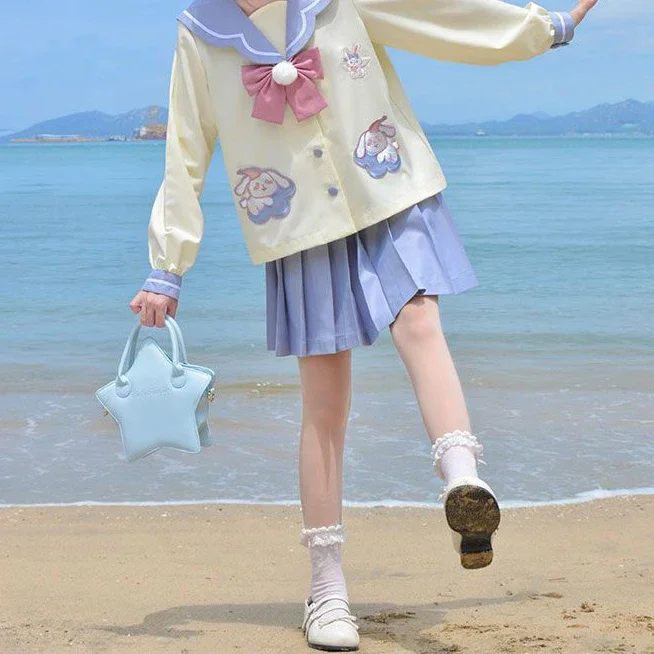 Konijn Lieve Schattige Jk Uniform Lente Zomer Lange/Korte Mouwen Matrozenpak Pak Anime Karakter Cosplay Kostuum Geplooide Rok Set