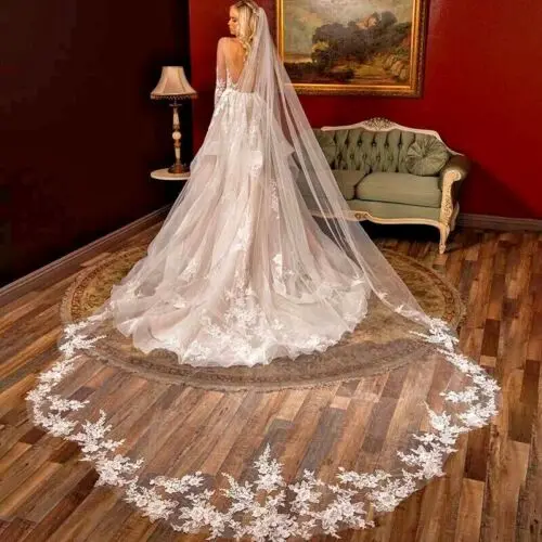 3m elegante branco/marfim véu de casamento real longo com pente catedral nupcial rosa bordado lantejoulas véu acessórios casamento veu