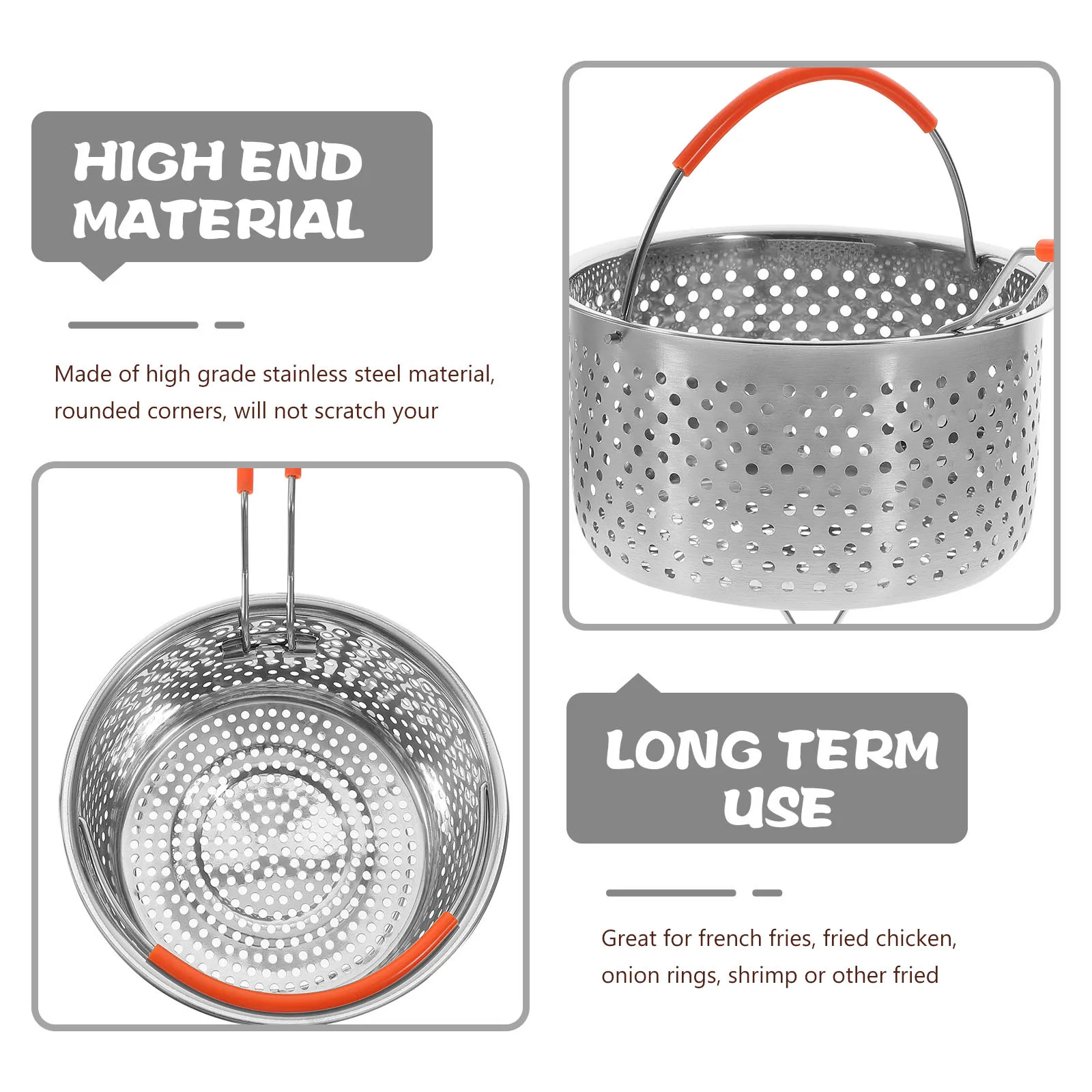 

Premium Stainless Steel Fry Basket with Ergonomic Handle Round Design for French Fries Chicken Onion Rings Deep Fryer Basket