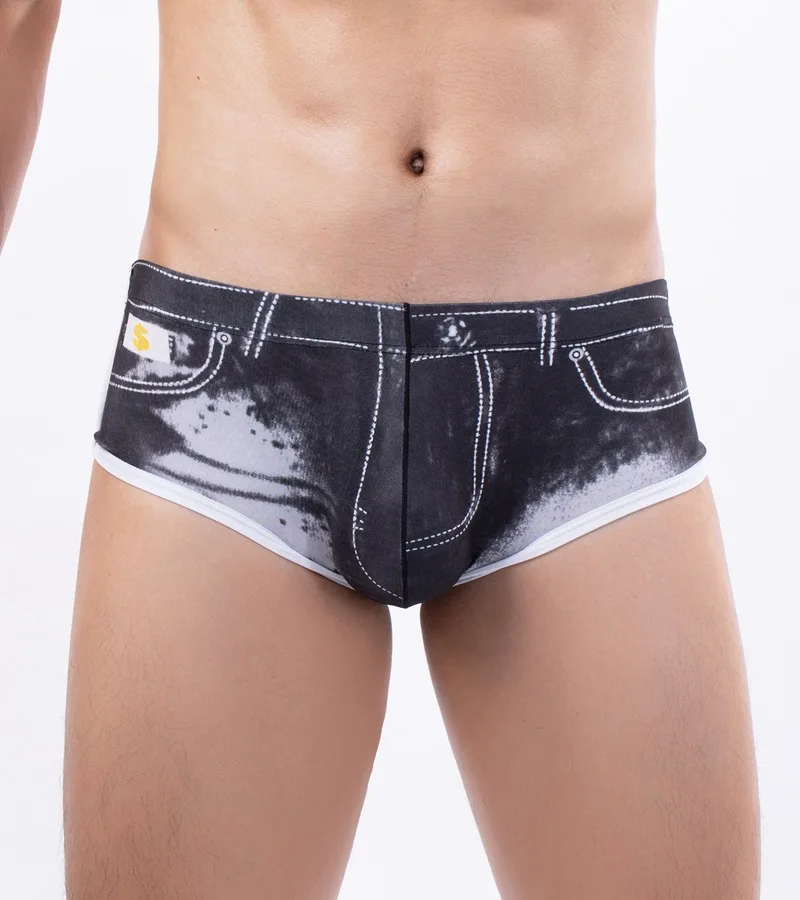 Brief Underwear Men Sexy Denim Short Boxers Men Boxers Man Underpants Breathable Pouch Jeans Printed Bikini Swimwear Male Young