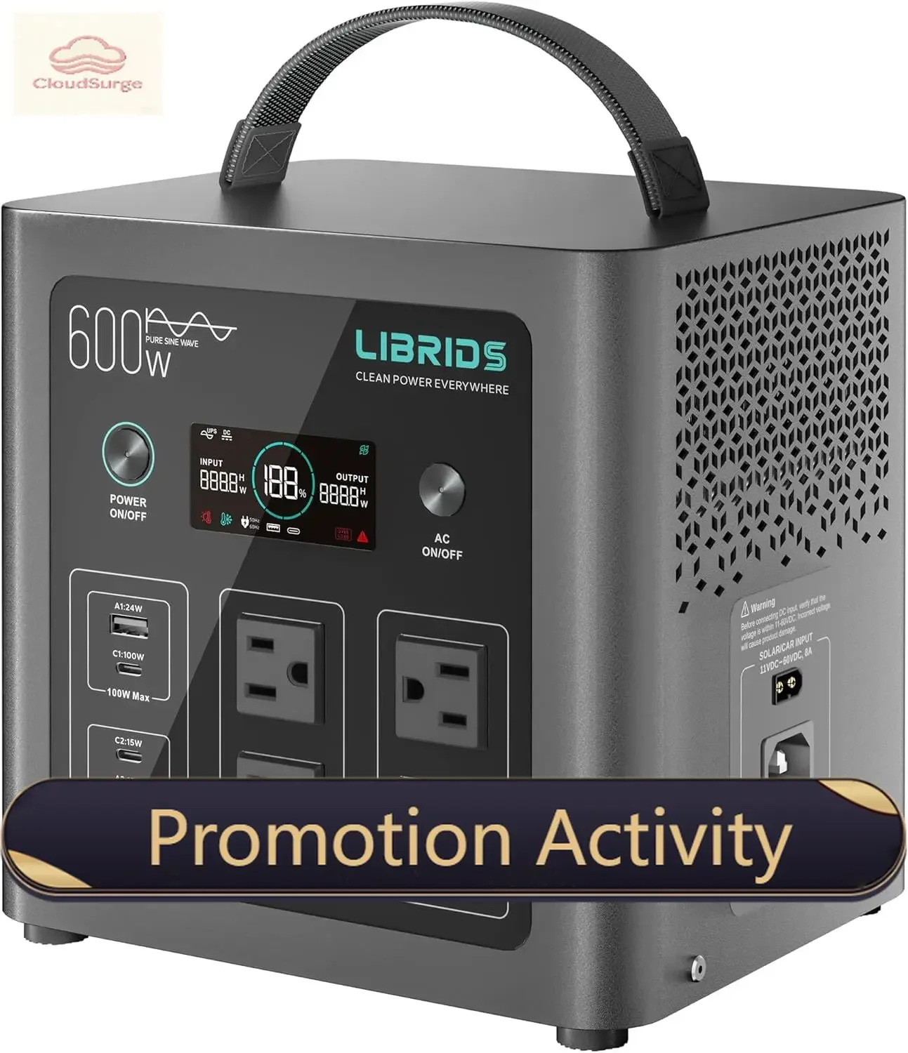 Portable Power Station 640Wh, 1200W Surge, Solar Generator 4 AC