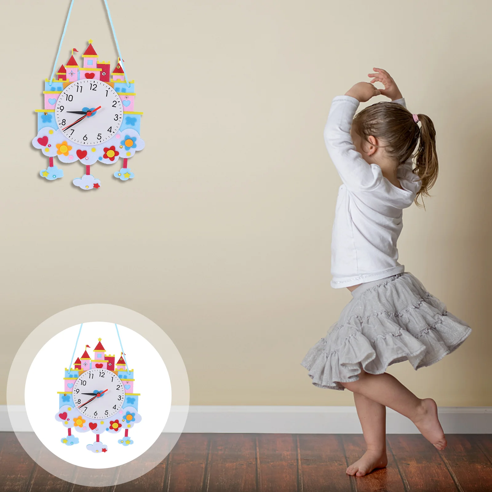 

Clock for Kids DIY Kit Colorful Ornament Party Movement Cartoon Non-woven Material Child