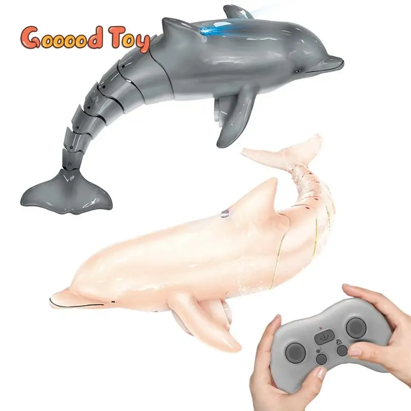 2.4Ghz Simulation RC Dolphin Toy Electric Waterproof Swim Dolphin with Lights Remote Control Boat Bath Pool Lake Water Toy Gift