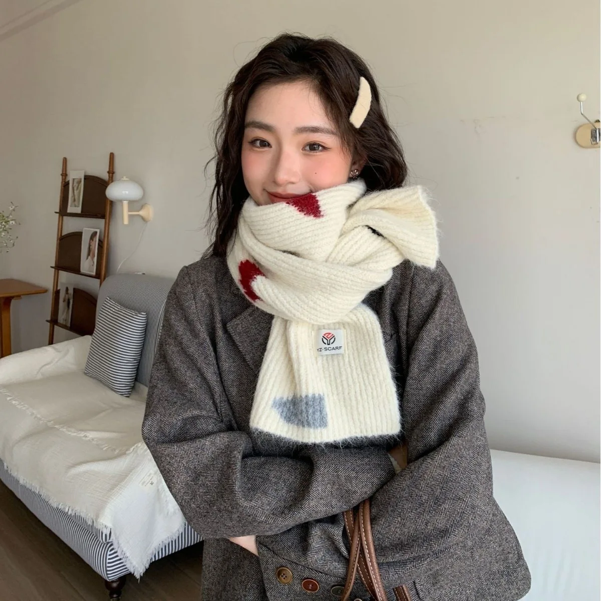 Women's Scarf Korean Style Look New Autumn Winter Style Scarf Versatile Students Scarf Atmosphere Knitted Scarf High End Winter