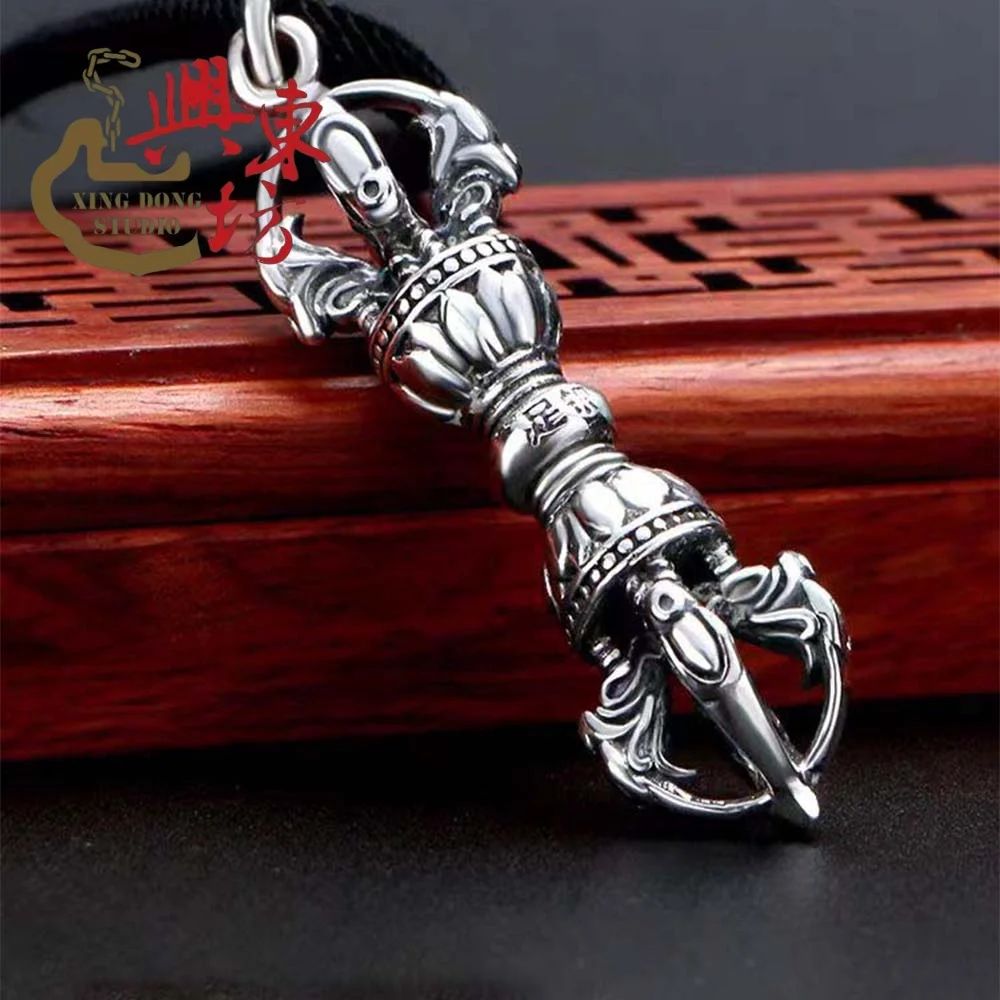 990 Silver Old Tibet Tantra Buddhism Tibetan Silver Dorje Phurpa Pestle Vajra Exorcism Faqi Ornament Funny Gift