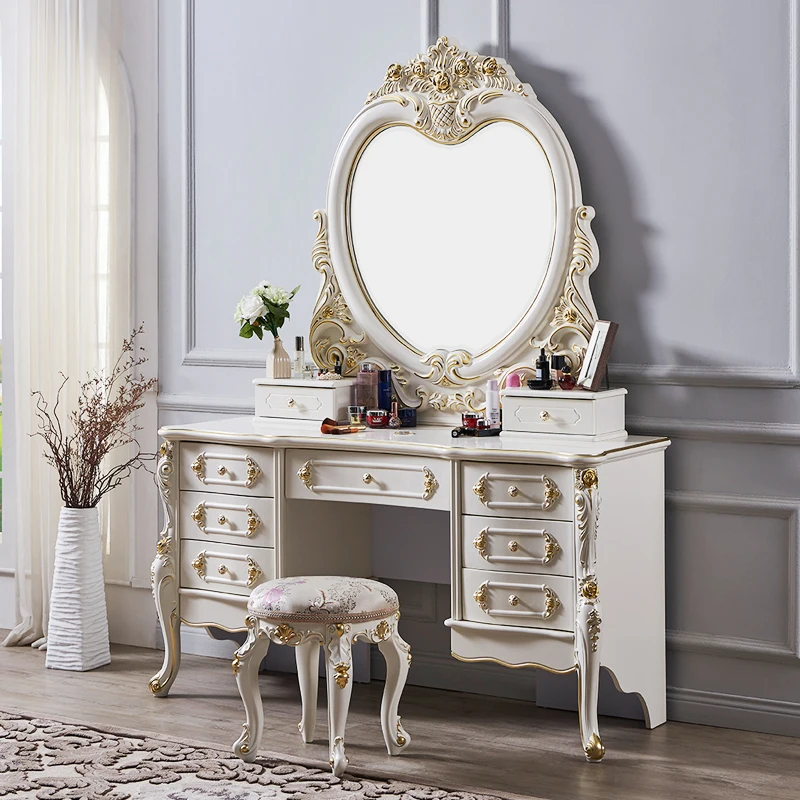 

White Drawers Vanity Table Dest Luxury Wooden Mirror Corner Dressing Table Modern Saving Makeup Tafel Furnitures For Bedroom