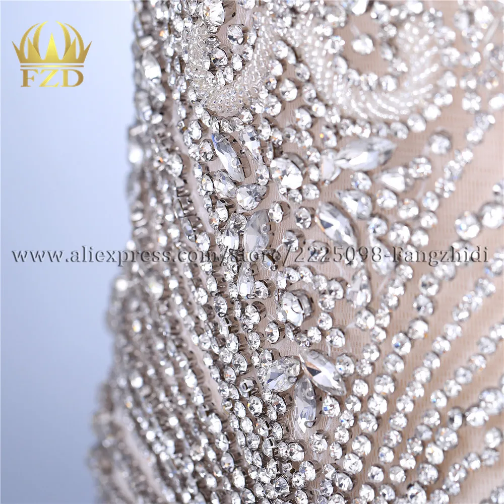 FZD 1 Piece Silver All rhinestones Crystal Stone Beaded Bodice Patches beads Apprarel for Wedding Dresses, DIY Decorative Cloth