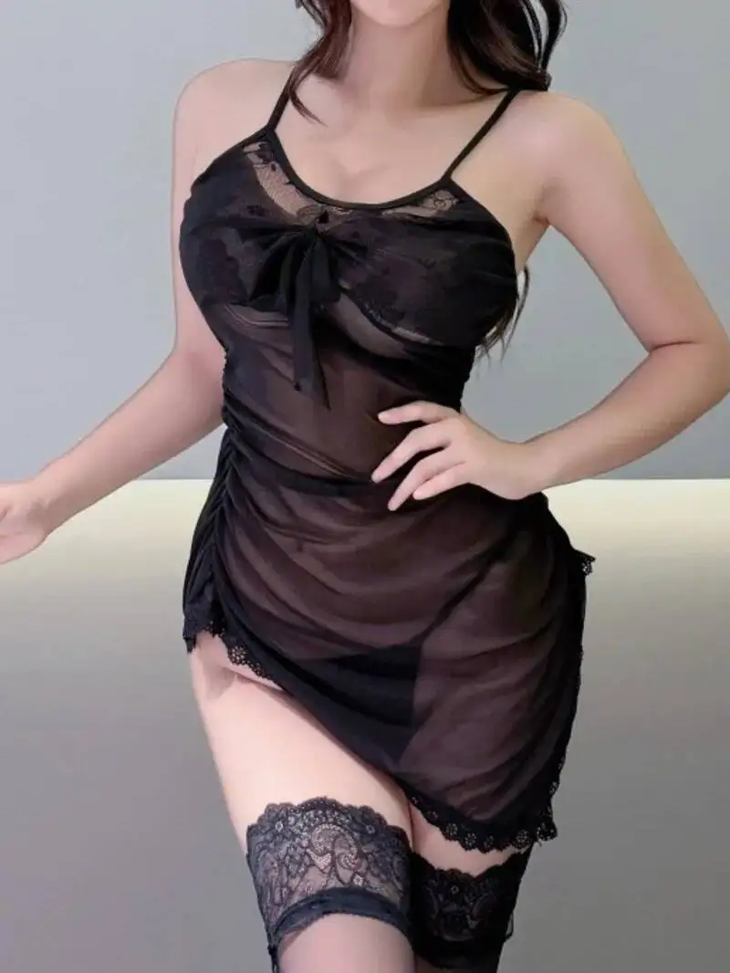 Camisón Sexy ultrafino transparente para mujer, vestido ajustado con tirantes de encaje y espalda descubierta, moda elegante para mujer 88T6