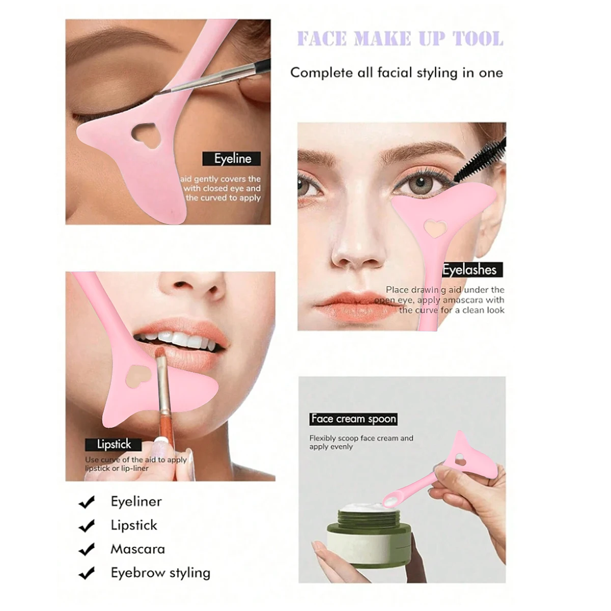 20 eyeliner-penvormen, siliconen vleugeltip, oogschaduw en wimper multifunctioneel oogzwart schild, make-uphulpmiddelen voor beginners (roze)