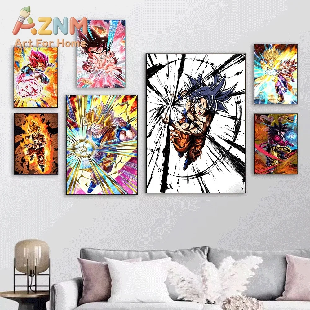 Dragon Ball Z Gohan Vegeta Super Saiyan Anime Canvas Wall Art Unframed Single Canvas Print Home Decor Poster for Living Room B