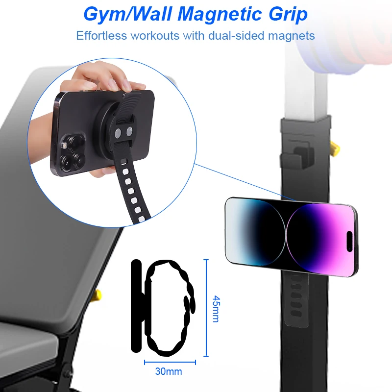 Tenmtoo Magnetic Phone Grip for MagSafe Adjustable Strap Gym Phone Ring Holder Compatible with iPhone 14 Pro 13 12 Smartphones