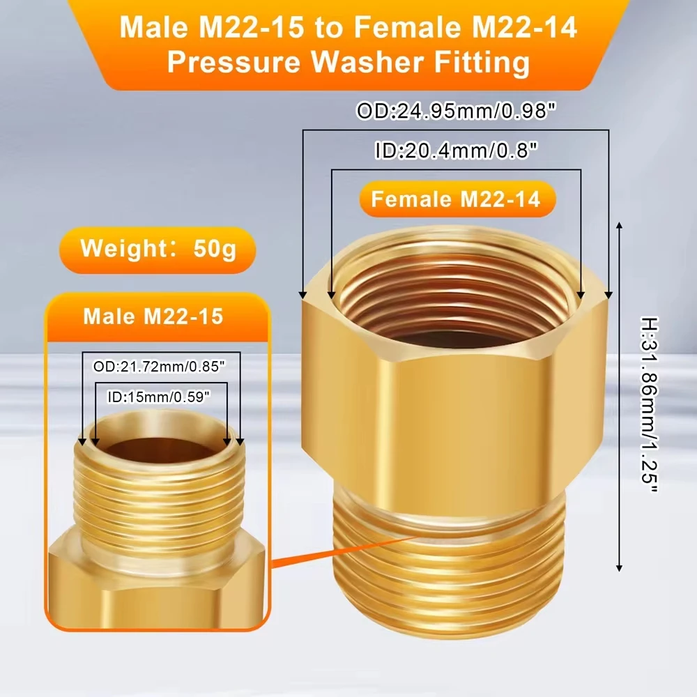 Pressure Washer Coupler M22 15mm Female Thread to M22 14mm Male Quick Fitting For Washer Gun Connection Hose Nozzle Car Wash