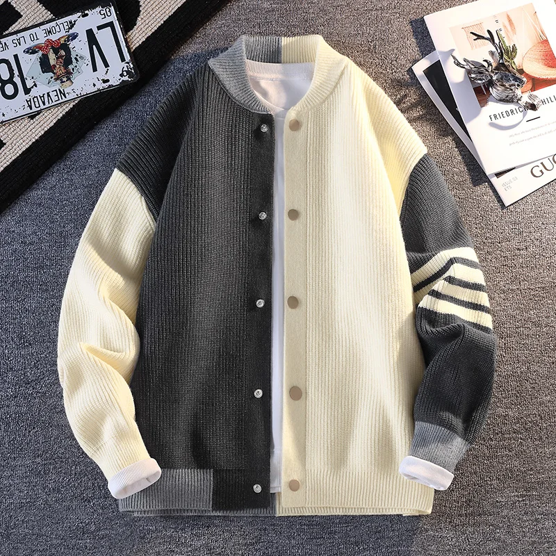 

Trendy Men's Knitted Sweater Jaet Autumn 2025 Casual Sle Color Blo Design V-Ne Long Sve Soft Polyester Fiber