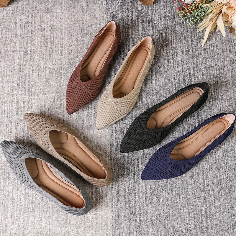 

Новинка 2025, женская обувь на плоской подошве, мягкая вязаная дышащая обувь для прогулок и отдыха