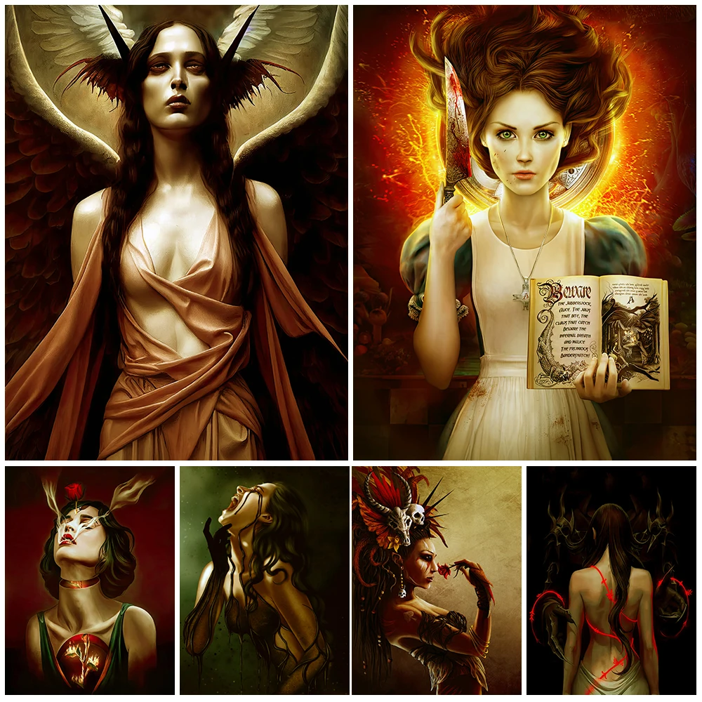 Girl Who Worship Witchcraft Vintage Wall Art Canvas Painting Gothic Dark Wicca Art Poster And Print Home Decoration Unframed