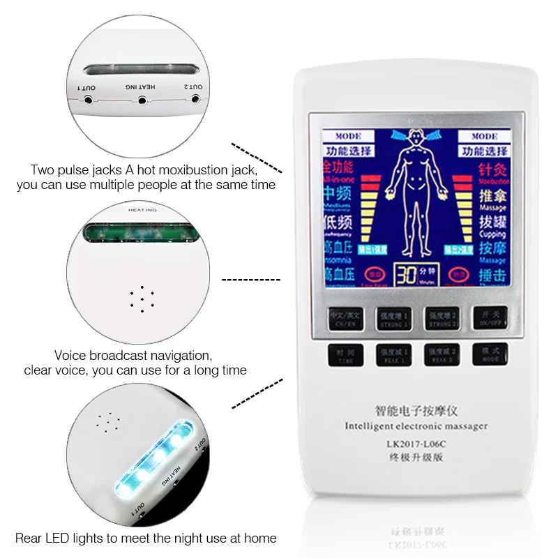 TENS wielofunkcyjny elektryczny masażer fizjoterapeutyczny niskiej częstotliwości EMS krzyż akupunktura i Moxiterapia neuromuscular Stimulator