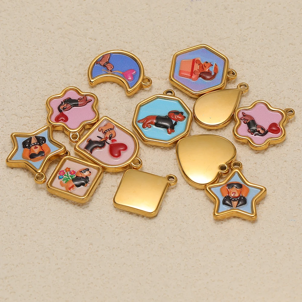 4 Stück Edelstahl-Emaille-Anhänger mit Cartoon-Hunden-Motiv für DIY-Schmuckherstellung, Anhänger für Paare, Halsketten, Armbänder und Ohrringe für Kinder – Detail 5