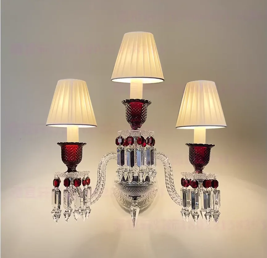 Modern Crystal Wall Lamp Red Deco Color Candle K9 Crystal Wall Sconces Glass Bedroom Bedside Wall Aisle KTV Candle Wall Sconces