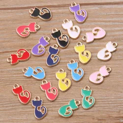 30Pcs 8*15mm 10Color Alloy Metal KC Gold Drop Oil Small Cat Charms Animal Pendant For DIY Bracelet Necklace Jewelry Making