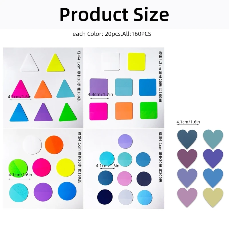 160/200 листов красочной ПЭТ-бумаги для заметок 1,6x1,6 дюйма, прозрачная самоклеящаяся бумага для заметок