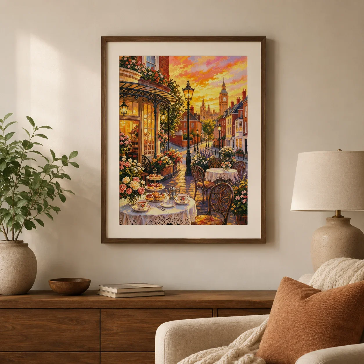 [ZZ8884-London Twilight Afternoon Tea]11CT 14CT 16CT DIY Stamped Cross Stitch Kit with Printed Canvas and Cotton Threads Embroid