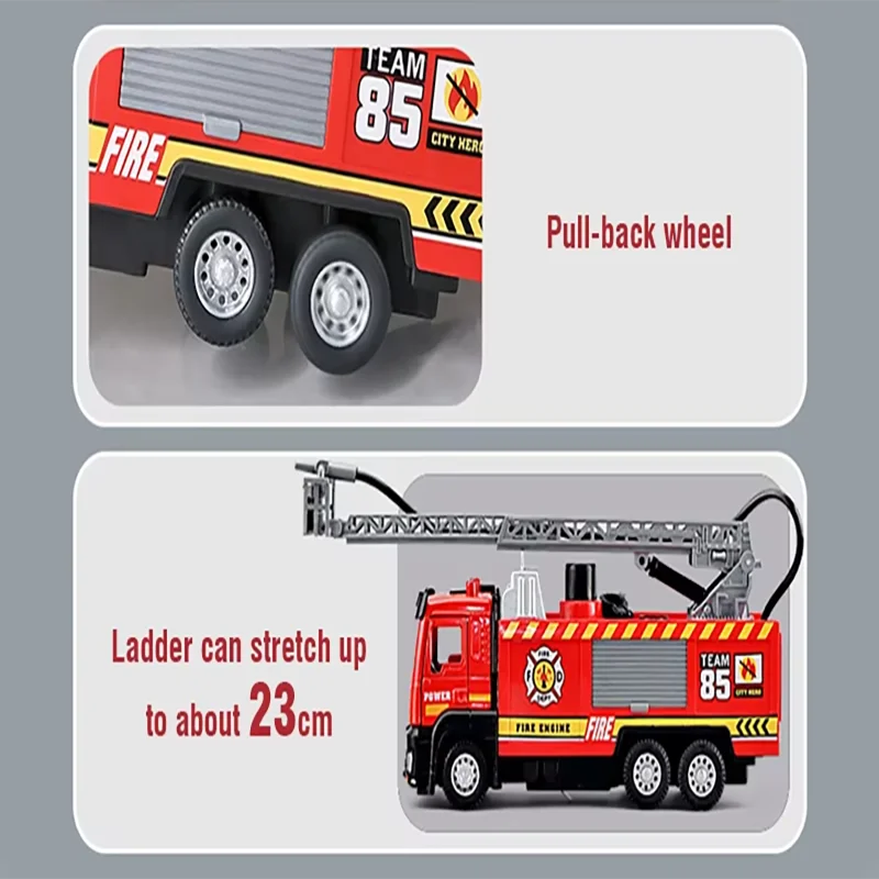 Diecast Fire Truck Alloy Firefighter Water Spray Sprinkler Toy Simulation Truck with Light Music Rescue Engine Christmas Gift