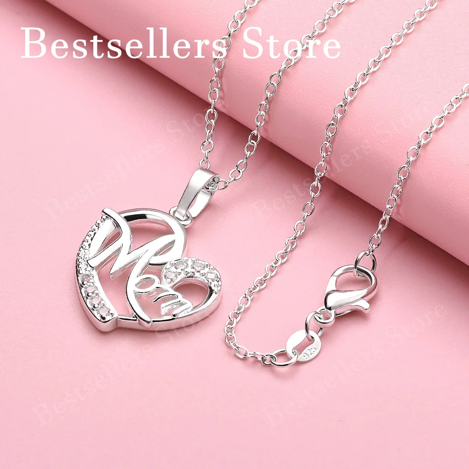 

Ожерелье с подвеской в форме сердца из стерлингового серебра 925 пробы, 16-30 дюймов, с цирконом, для женщин, свадебные украшения, подарочные аксессуары.