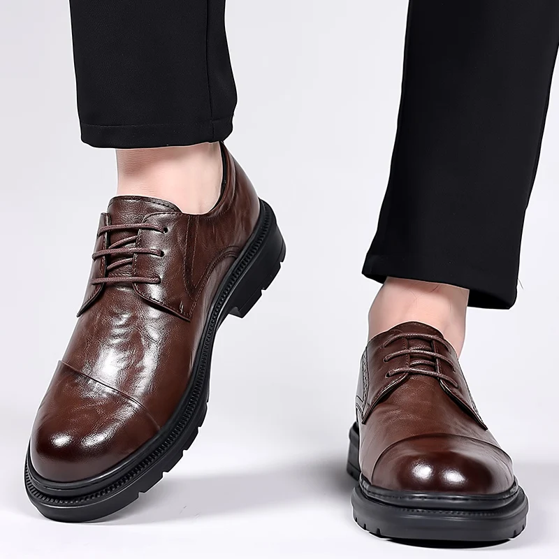 Nieuwe Mannen Business Social Office Formeel Lederen Oxford Schoenen Comfort Ademende Dikke Bodem Waterdichte Slip-On Ronde Neus Schoenen