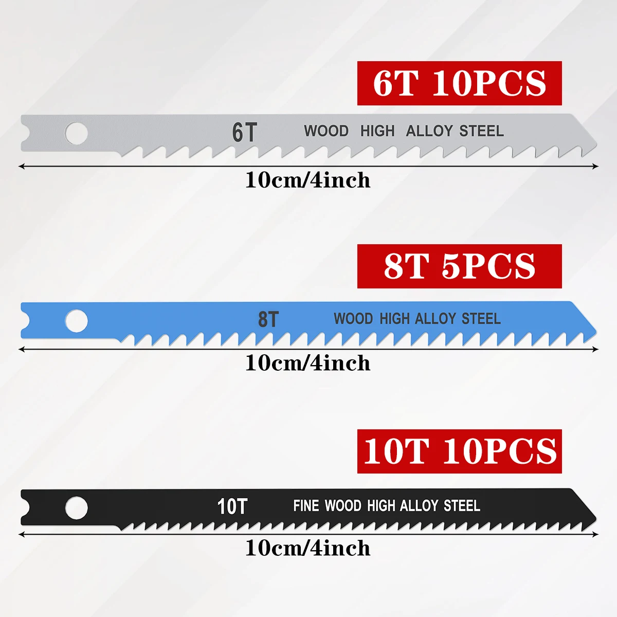 25pcs Jig Saw Blade Set 6T 8T 10T High Carbon Steel Saw Blades with U-shank Sharp Fast Cut Down Jigsaw Blade Woodworking Tool