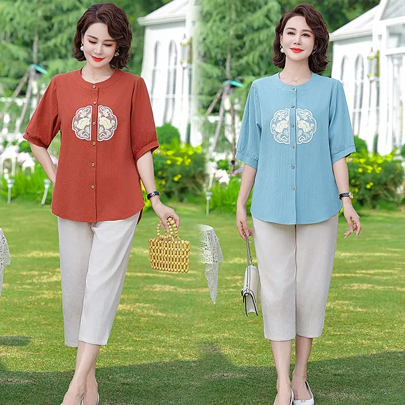 قميص عصري جديد للقميص بأكمام قصيرة على الطراز الصيني