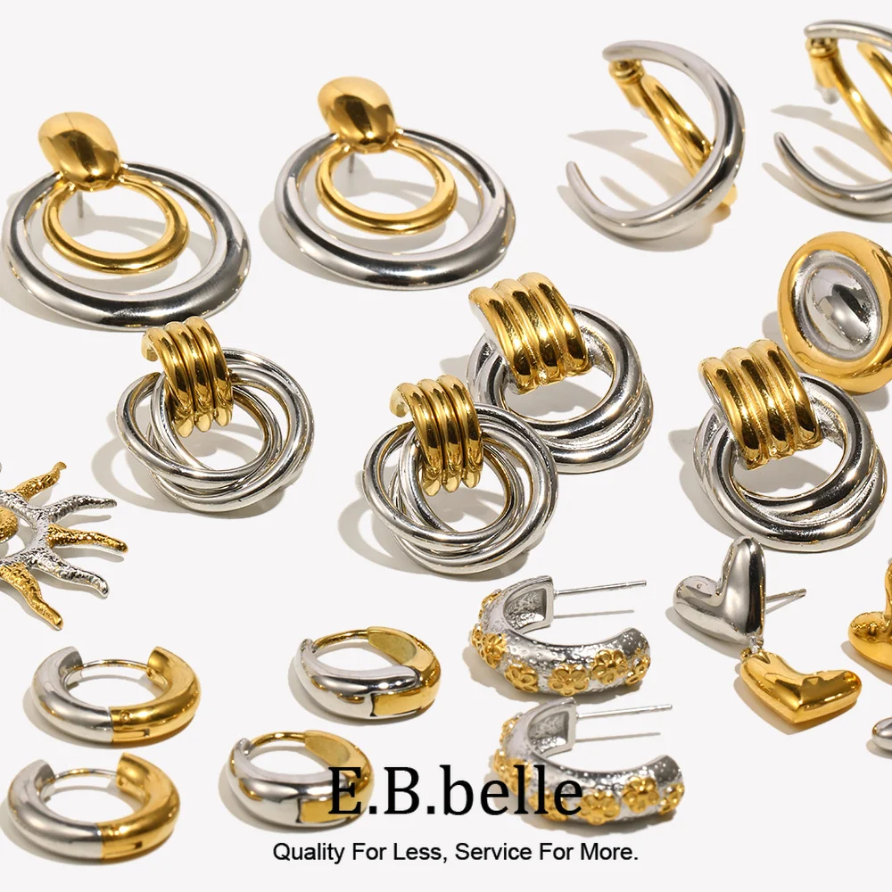 E.B.belle-pendientes llamativos geométricos mixtos para mujer, de acero inoxidable, resistentes al agua, populares, Color dorado y plateado