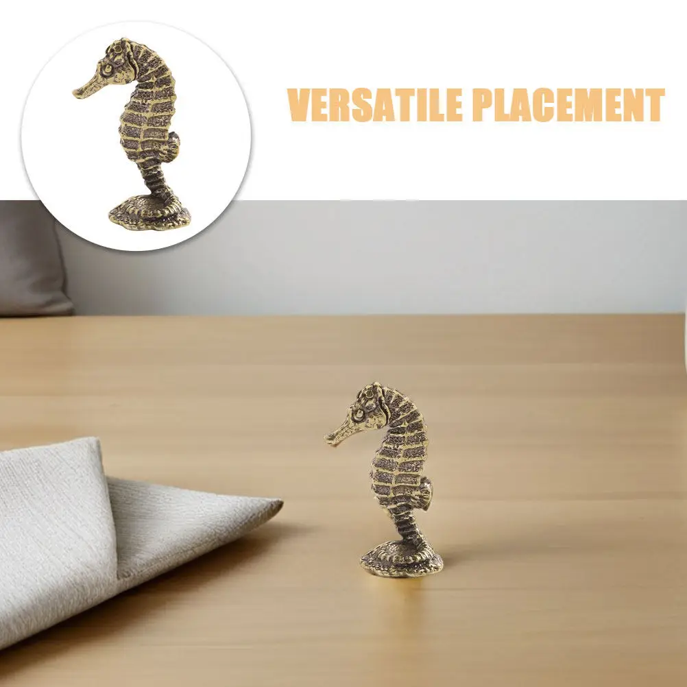 Vintage Brass Seahorse Ornament 2.08x1.14 Inch Nautical Home Decor Coastal Desk Shelf Statue Marine Animal Sculpture Brass Metal