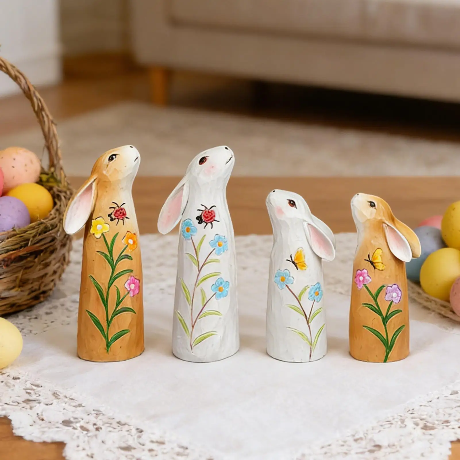 

Фигурки пасхального кролика, сезонное украшение из смолы, праздничная садовая скульптура для книжного шкафа, книжной полки, витрины, туалетного столика