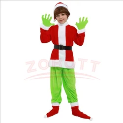 Halloween Explosive Green Hairy Monster Grinch Children Costume Santa Claus With Pantsuits Play Clothing Wholesale