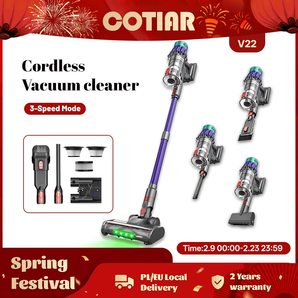 COTIAR V22 650W aspirateur sans fil 55kPa puissance d'aspiration aspirateur sans brosse capacité 1,2 l affichage LED pour tapis de sol poils d'animaux