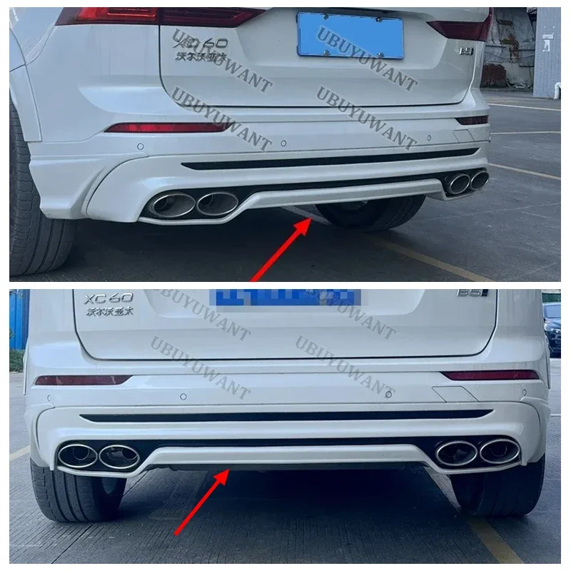 For Volvo XC60 2018-2025 ABS REAR BUMPER TRUNK LIP SPOILER DIFFUSER With Exhaust Tips
